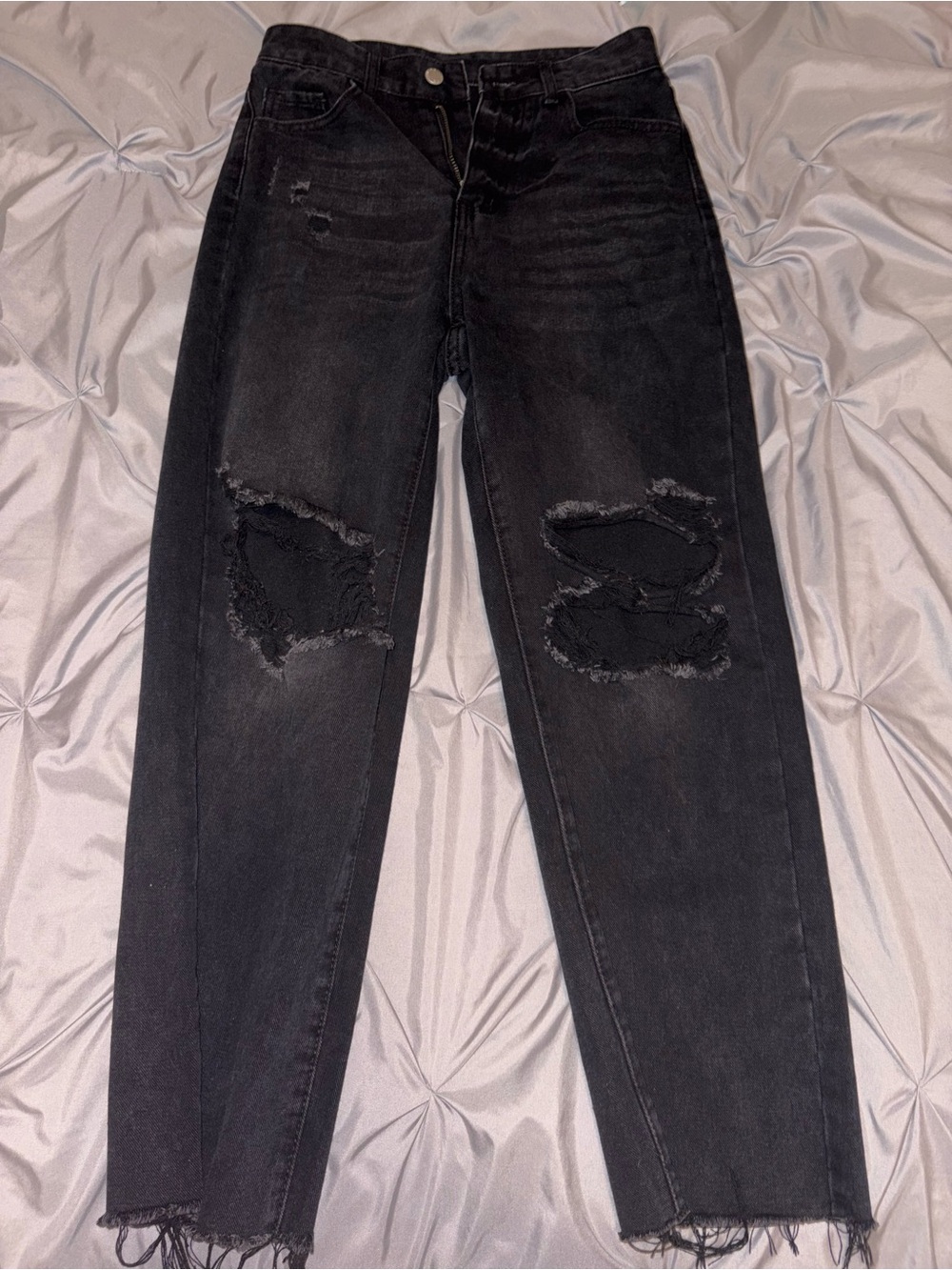 SHEIN Washed Black Straight Distressed Jeans